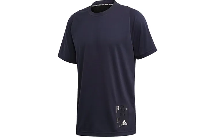 Adidas T-Shirts Men's Ink Blue Crew Neck Moderate Straight Fit