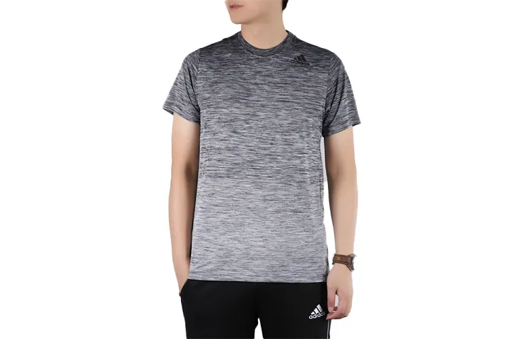 Adidas T-Shirts Men's Metallic Black Crew Neck Moderate Straight Fit