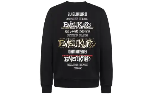 EVISU Sweatshirts Men's Black Crew Neck Moderate Heavyweight