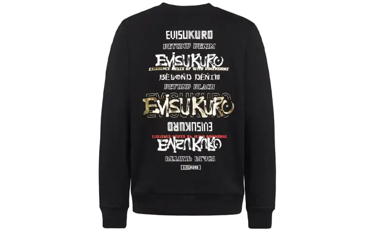 EVISU Sweatshirts Men's Black Crew Neck Moderate Heavyweight