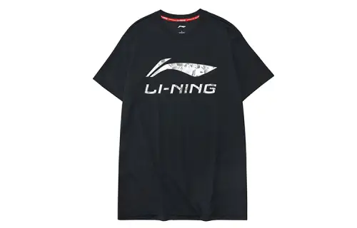 Li Ning T Shirts Men's Black Crew Neck Moderate Straight Fit