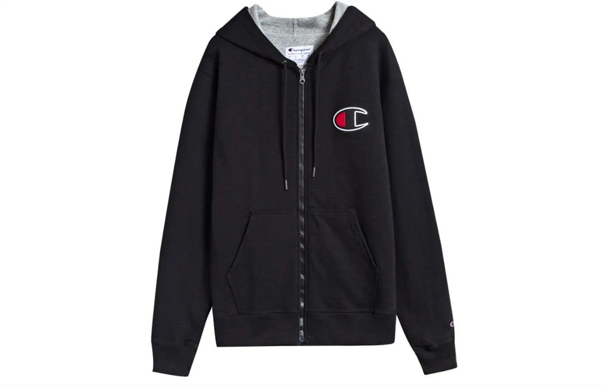 Champion Sweatshirts Unisex Black Hooded Moderate Cardigan