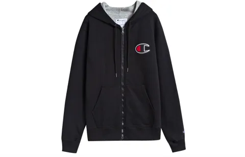 Champion Sweatshirts Unisex Black Hooded Moderate Cardigan