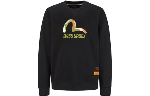 EVISU Sweatshirts Men's Black Crew Neck Moderate Regular