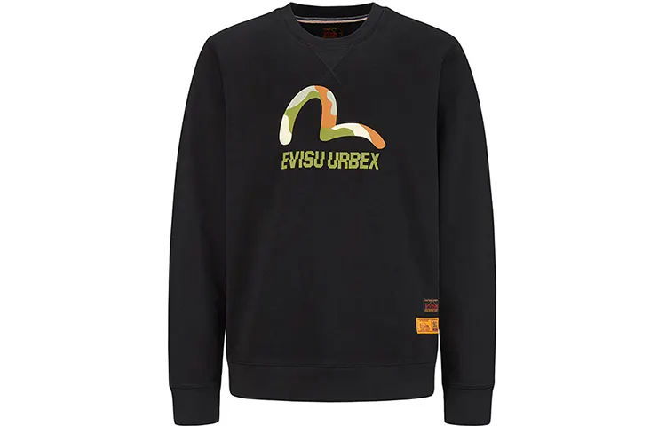 EVISU Sweatshirts Men's Black Crew Neck Moderate Regular