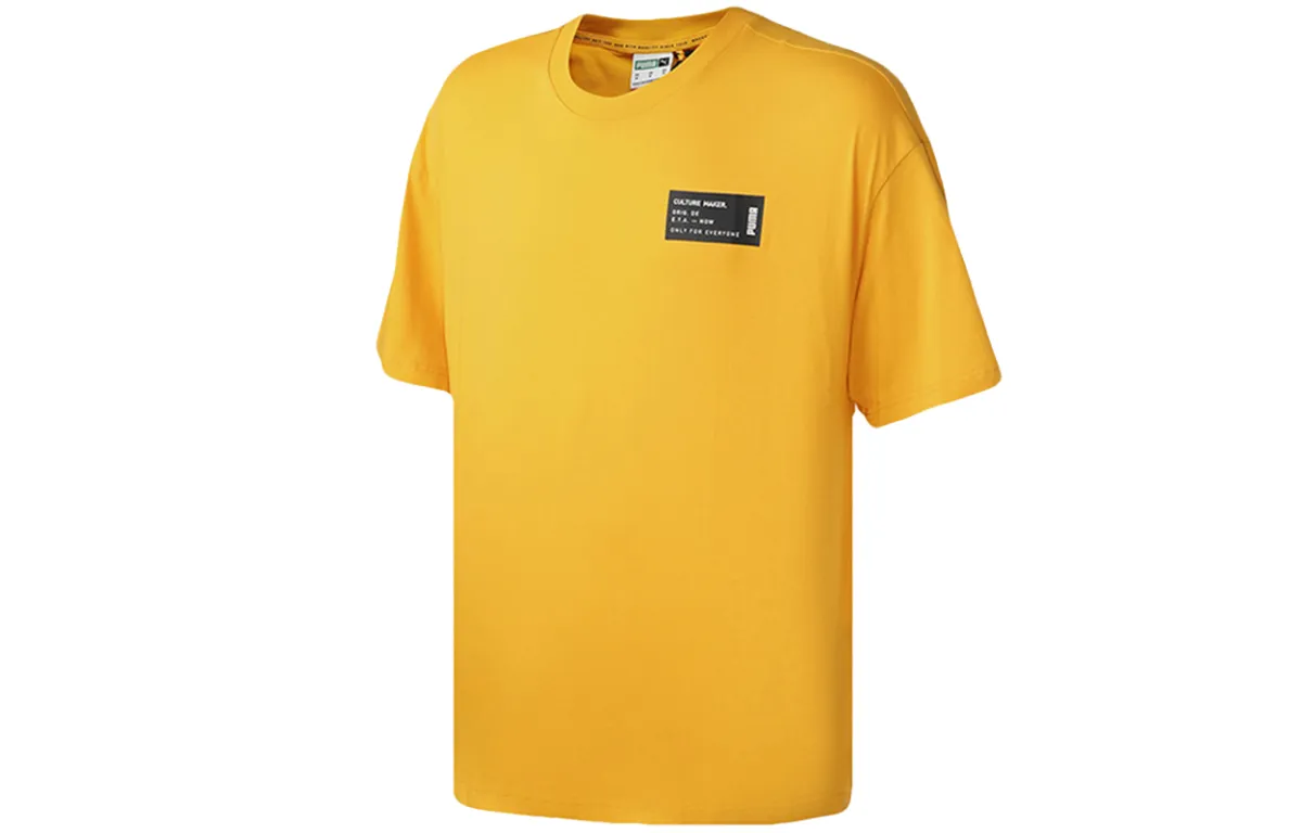 PUMA T-Shirts Men's Yellow Crew Neck Moderate Straight Fit