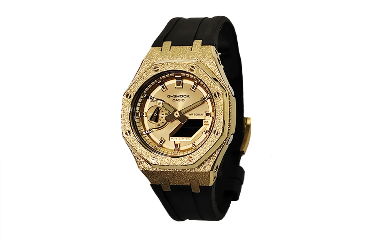 CASIO Custom Collection Quartz Movement Fluoroelastomer Strap Watch Men's Watches Gold Dial