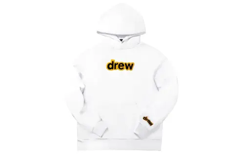 Drew House Letter Logo Collection, Letter Logo Long Sleeved Pullover Hooded Fleece Lined Sweatshirt Unisex White