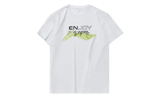 Li Ning T Shirts Men's White Crew Neck Moderate Straight Fit