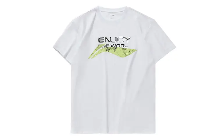 Li Ning T Shirts Men's White Crew Neck Moderate Straight Fit