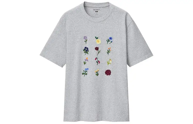 UNIQLO X JW Anderson T Shirts Men's Gray Crew Neck Moderate Straight Fit