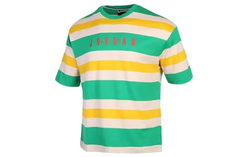 Jordan Sport T Shirts Men's Lucky Green/Path Red Crew Neck Moderate Straight Fit