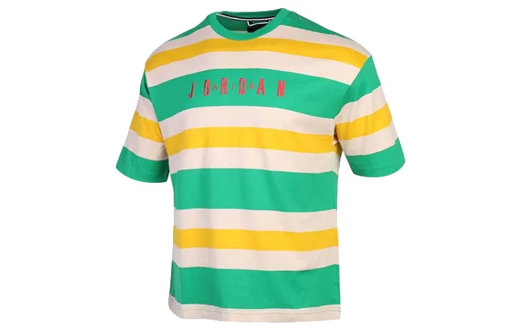 Jordan Sport T-Shirts Men's Lucky Green/Path Red Crew Neck Moderate Straight Fit