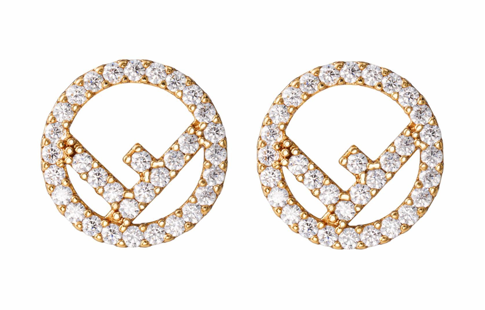 Женские серьги Fendi со стразами (золотые)