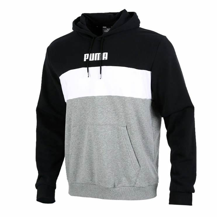 Мужские худи PUMA Logo Colorblock Hoodie (черно-бело-серое) — фото 1