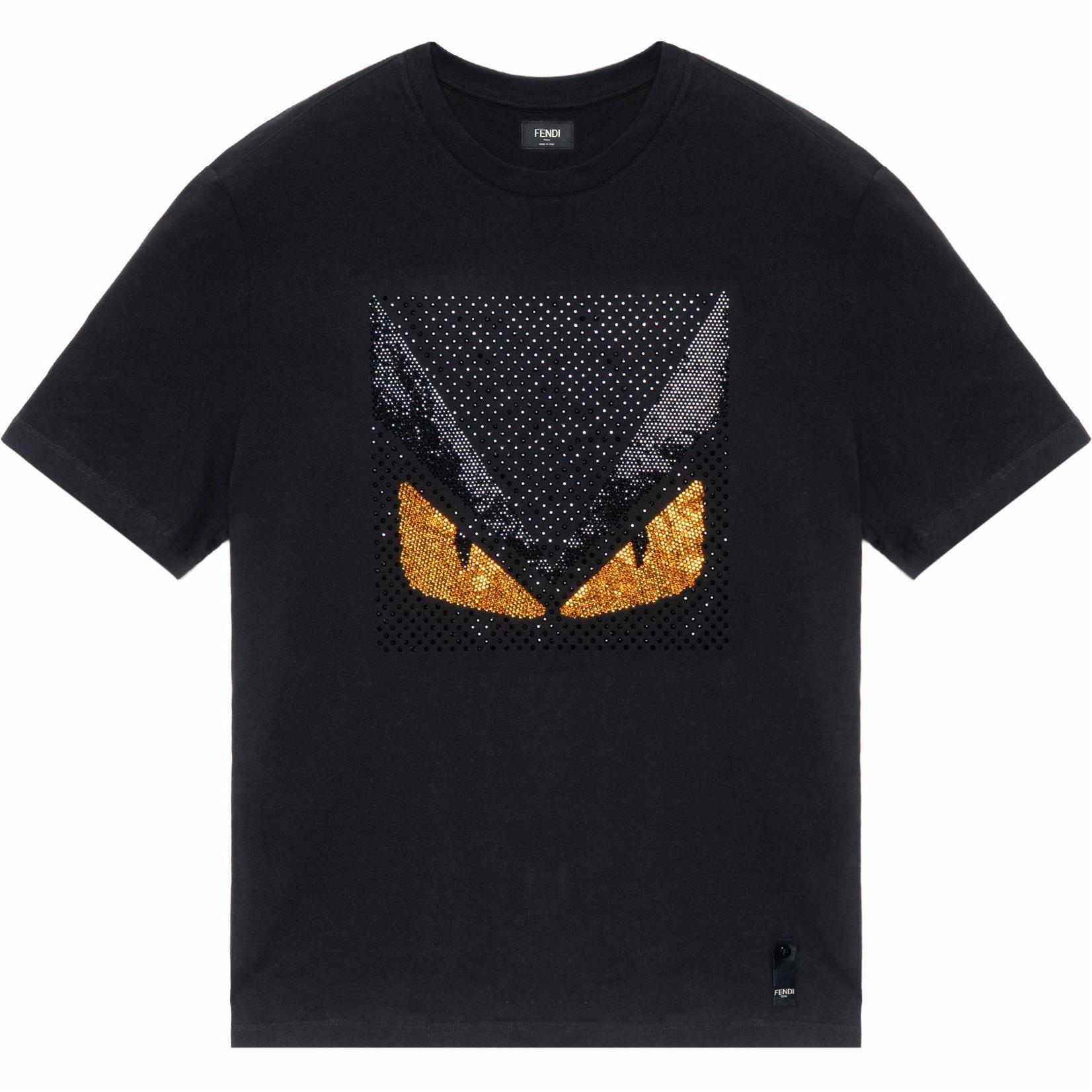 Мужская футболка Fendi с вышивкой (черная)