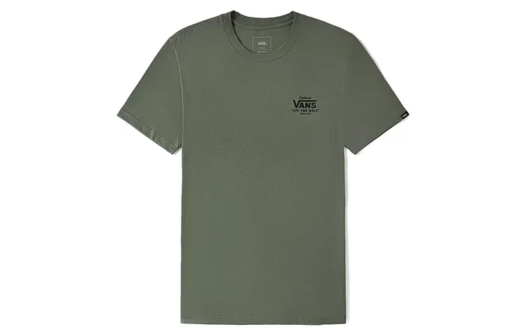 Vans T Shirts Unisex Army Green Crew Neck Moderate Straight Fit