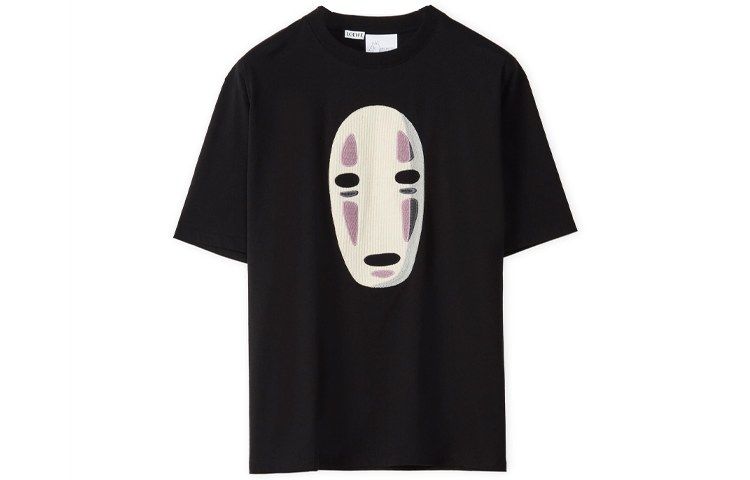 LOEWE Luo Yiwei Spirited Away Series SS22 Faceless Man Embroidered Cartoon T-Shirt Men's Black