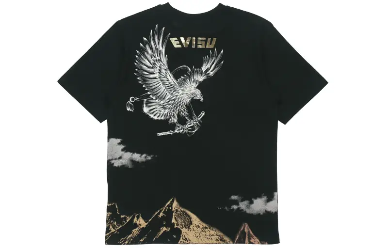 EVISU T Shirts Men's Black Crew Neck Moderate