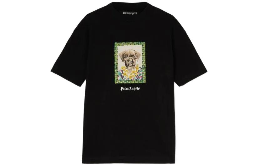 PALM ANGELS T Shirts Men's Black Crew Neck Moderate Straight Fit