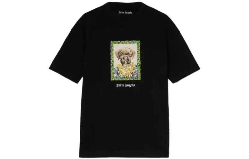 PALM ANGELS T Shirts Men's Black Crew Neck Moderate Straight Fit