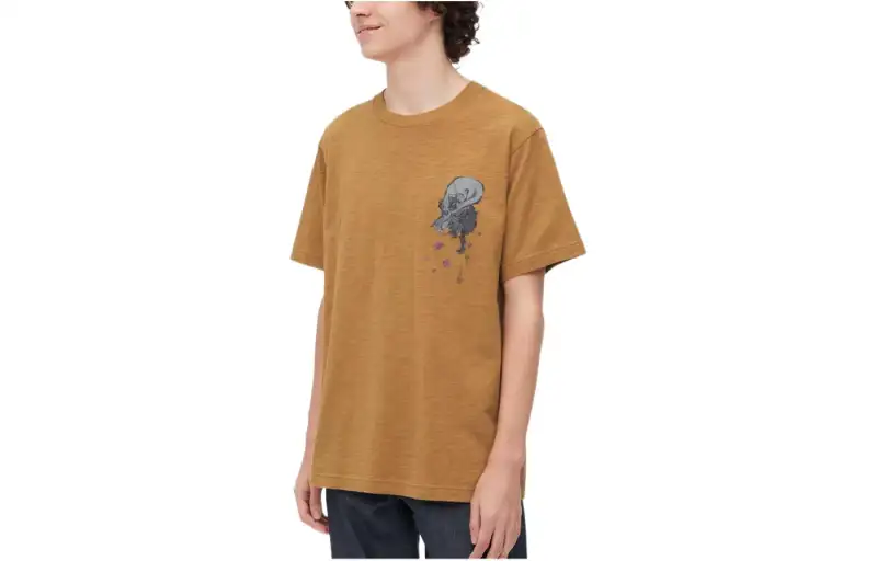 UNIQLO T Shirts Unisex Earth Yellow Crew Neck Moderate Other