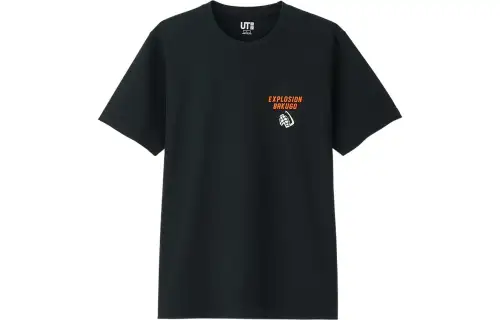 UNIQLO T Shirts Men's Black Crew Neck Moderate Straight Fit