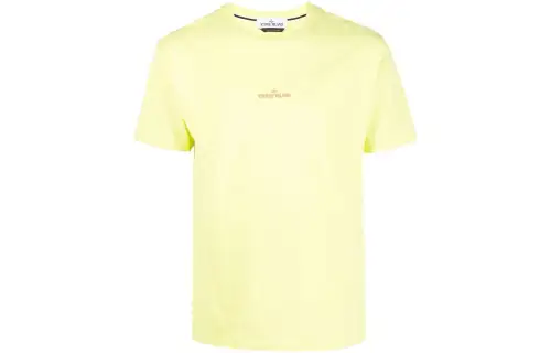 STONE ISLAND T Shirts Men's Yellow Crew Neck Moderate Straight Fit