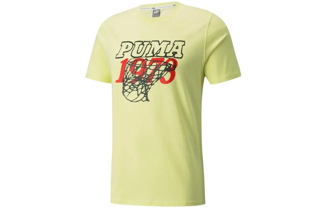 PUMA T-Shirts Men's Light Yellow Crew Neck Moderate Straight Fit