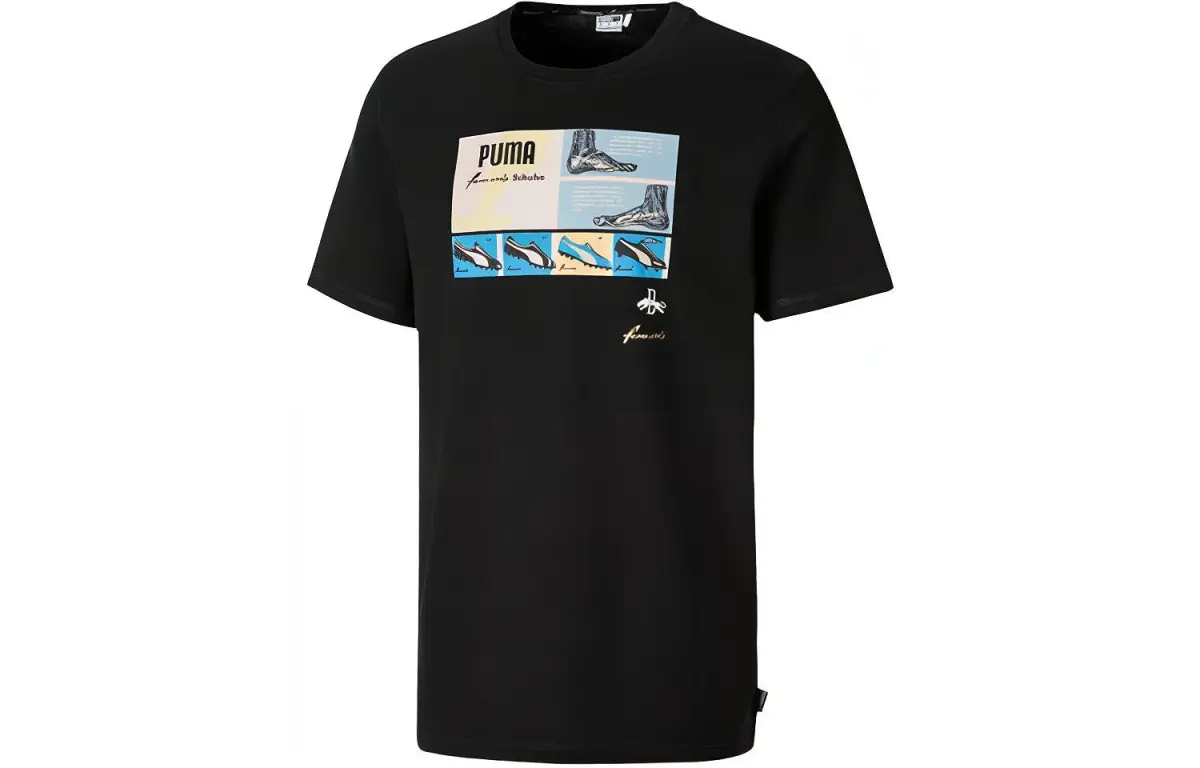 PUMA T-Shirts Men's Black Crew Neck Moderate Straight Fit