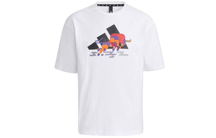 Adidas, sports white T-shirt for training, print, with short sleeve