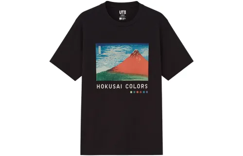 UNIQLO T Shirts Unisex Black Crew Neck Moderate Straight Fit