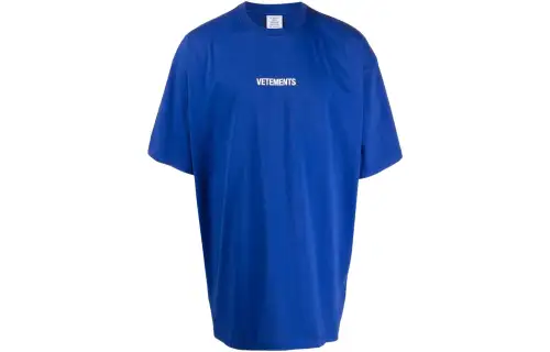 Vetements T Shirts Unisex Blue Crew Neck Straight Fit