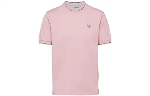 PRADA T Shirts Men's Snow Pink Crew Neck Moderate Straight Fit