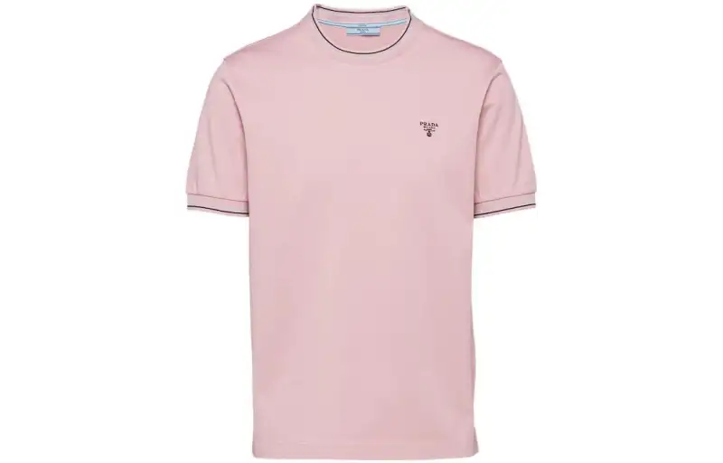 PRADA T Shirts Men's Snow Pink Crew Neck Moderate Straight Fit