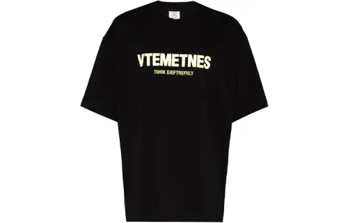 Vetements T Shirts Men's Black Crew Neck Moderate Straight Fit