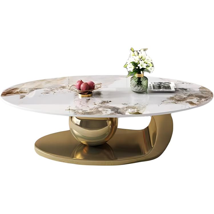 Jingshan Baisui Italian minimalist slate coffee table light luxury modern simple oval combination with drawer creative TV cabinet living room home