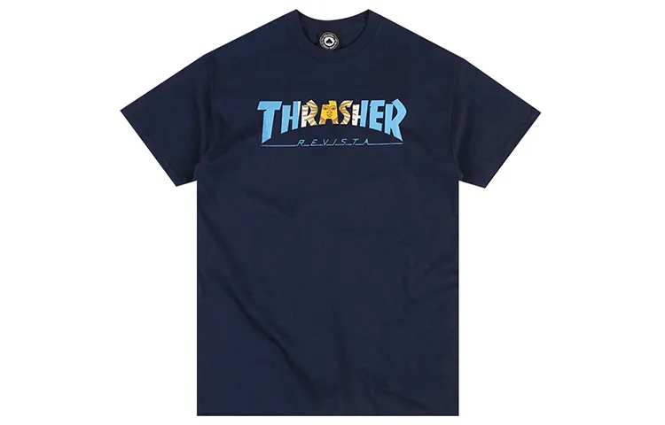 Thrasher Crew Neck Loose Fit Straight Fit Short Sleeved T Shirt US Version Unisex Blue