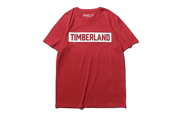 Timberland T Shirts Men's Red Crew Neck Moderate Straight Fit