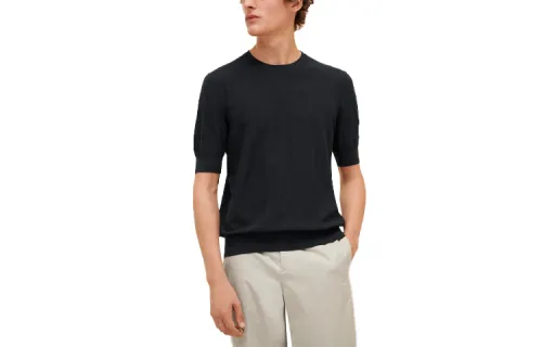 HERMES T Shirts Men's Marine Blue Crew Neck Moderate Straight Fit