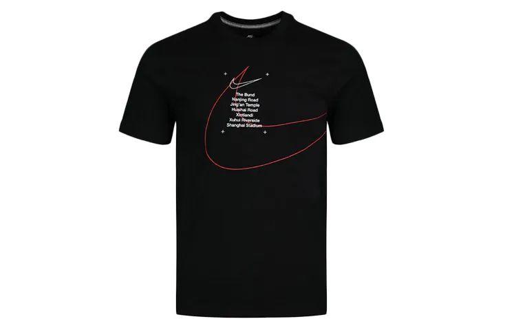 Nike T-Shirts Men's Black Crew Neck Moderate Straight Fit