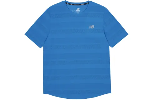 New Balance T Shirts Men's Blue Crew Neck Moderate Straight Fit