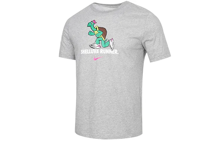 Nike T-Shirts Men's Gray Crew Neck Moderate Straight Fit