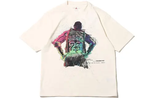 Jordan T Shirts Men's Ecru Crew Neck Moderate Straight Fit