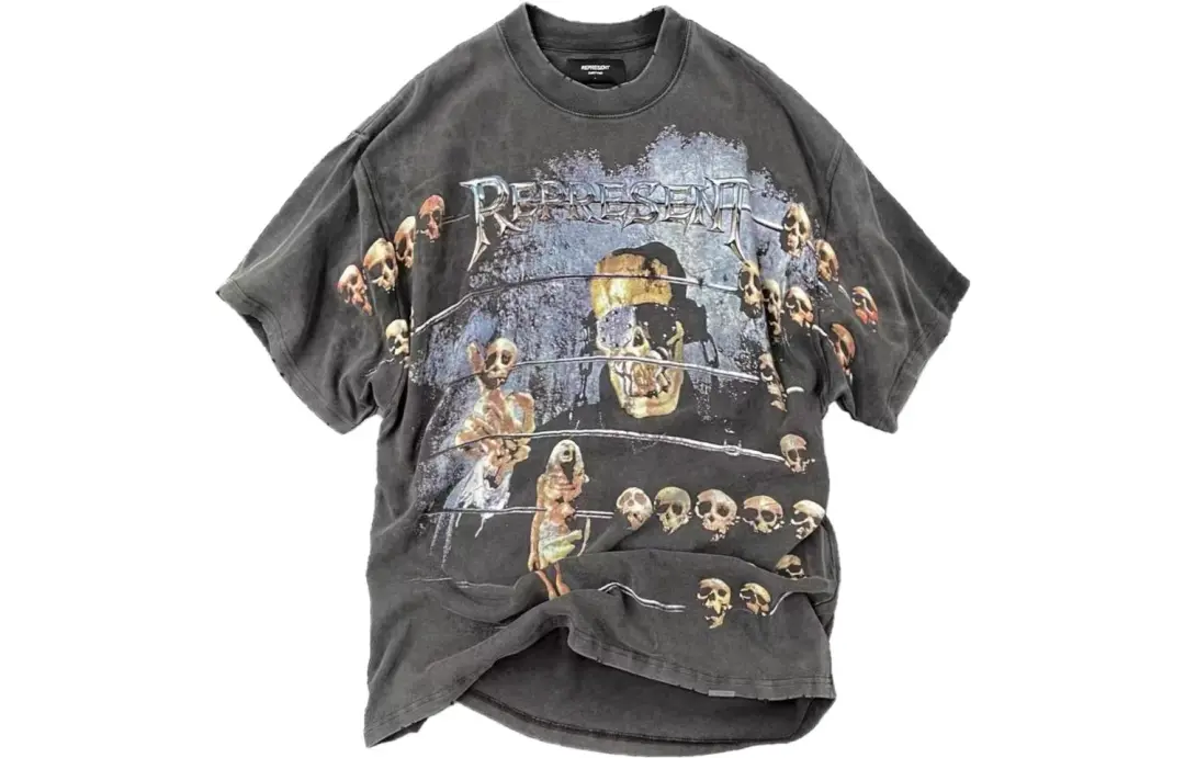 REPRESENT T Shirts Men's Vintage Gray Crew Neck Moderate