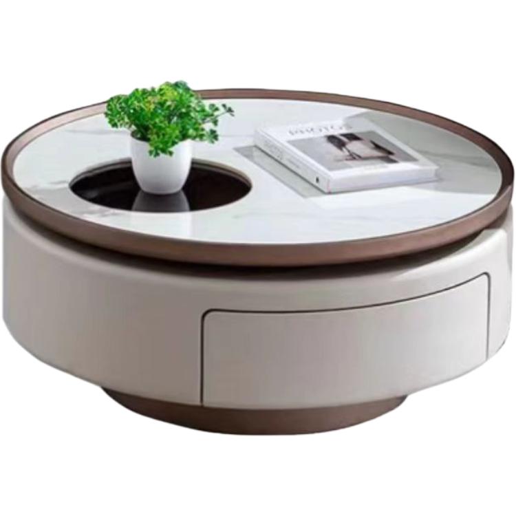 Jingshan Baisui Italian minimalist slate coffee table integrated modern home small apartment living room rotating round coffee table light luxury simple Nordic small coffee table