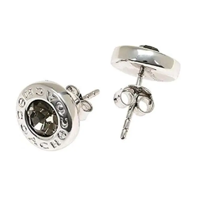 COACH Original Design Quartz Stud Earrings Unisex Silver