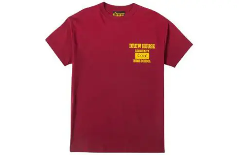 Drew house Letter Logo Series T Shirts Unisex Burgundy Red Crew Neck Moderate Straight Fit