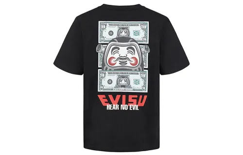 EVISU T Shirts Men's Black Crew Neck Moderate Other