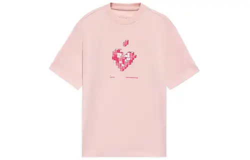 Li Ning Sports Fashion Collection T Shirts Unisex Pink Crew Neck Moderate Straight Fit